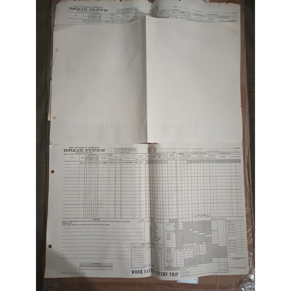 Black Americana Pullman Porter Company Triplicate Time Sheet Railroad Form Origi